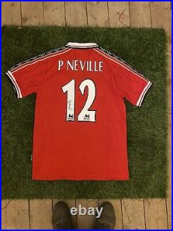 PHIL NEVILLE SIGNED Manchester United TREBLE SHIRT 1999 COA Man Utd