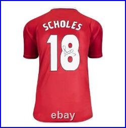 Paul Scholes Back Signed 1999 Manchester United Home Shirt UCL Edition In Delux