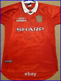 Paul Scholes Ryan Giggs Signed Manchester United Camp Nou 1999 Retro Shirt