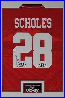 Paul Scholes Signed & FRAMED Shirt Manchester United F. C. Retro Jersey AFTAL (C)