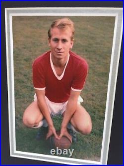 RARE Bobby Charlton Manchester United Signed Photo Display + COA AUTOGRAPH 1968