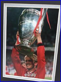 RARE David Beckham Manchester United Signed Photo Display + COA MAN UTD 1999