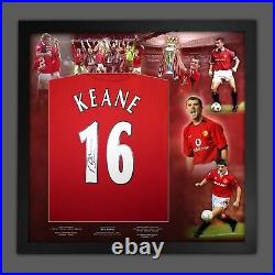ROY KEANE SIGNED AND DELUXE FRAMED MANCHESTER UNITED 16 SHIRT With Coa £275