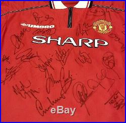 Rare, GENUINE, Manchester United 1998 / 1999 Treble Winners Squad Signed Shirt