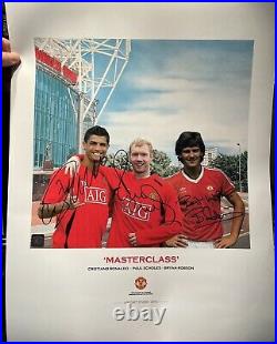 Ronaldo, Scholes & Robson. Hand Signed Poster Masterclass Official Man United
