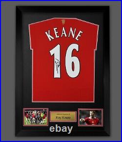 Roy Keane Hand Signed Manchester United Football Shirt In A Framed Display