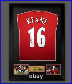 Roy Keane Signed Manchester United Football Shirt In A Framed Presentation