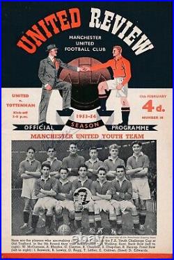 SIGNED PROGRAMME Manchester United v Tottenham 1953/1954 MANY AUTOGRAPHS