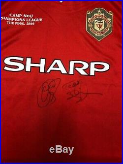 Sheringham & Solskjaer signed Manchester United 99 Champions League Final Shirt