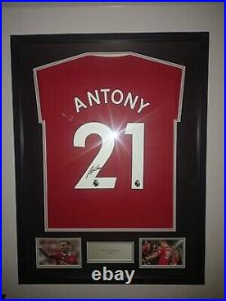Signed Antony Manchester United 22/23 Home Shirt in frame with COA