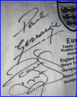Signed England Euros 1996 shirt. Gascoigne Shearer Ince Sheringham & Seaman COA