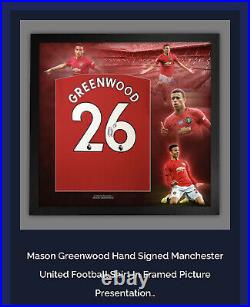 Signed MASON GREENWOOD Manchester United shirt in a montage frame COA £249