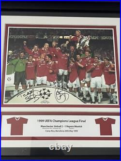 Signed Manchester United, 1999 Champions League Winners, Ole & Teddy. (frame)