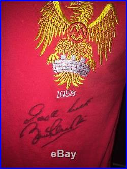 Signed Manchester United Retro 1958 Home Shirt By Sir Bobby Charlton