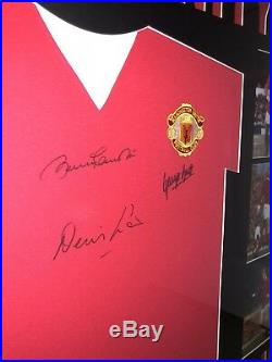 Signed Manchester United Retro Holy Trinity Shirt By Best, Law And Charlton