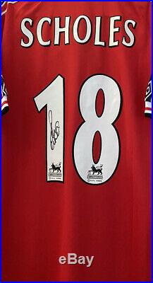 Signed PAUL SCHOLES MANCHESTER UNITED SHIRT 1999 Shirt PROOF Man Utd 99 Treble