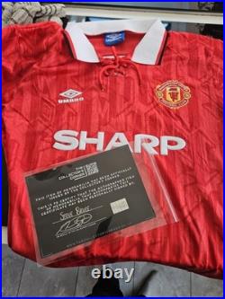 Signed Retro Manchester United 1992 94 Home Shirt Signed by Steve Bruce + COA