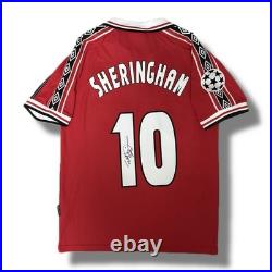 Signed TEDDY SHERINGHAM Manchester United Retro Football Shirt COA & Proof