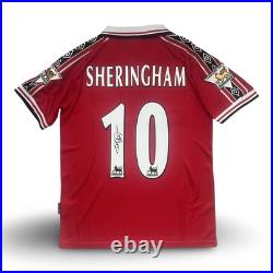 Signed Teddy Sheringham Manchester United Retro Football Shirt Proof/COA TREBLE Signed Teddy Sheringham Manchester United Retro Football Shirt Proof/COA TREBLE