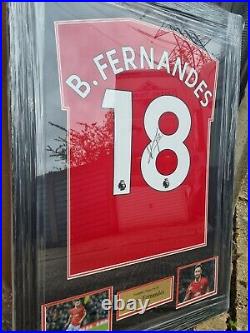 Signed and framed Bruno Fernandes Manchester United home shirt