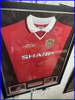 Signed manchester united shirt framed Sheringham And Solsklaer