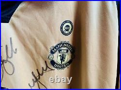Signed x14 Manchester United Gold Reversible Centenary Shirt Beckham Ferguson ++