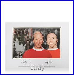 Sir Bobby Charlton & Nobby Stiles Signed Manchester United Print Autograph