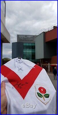Sir Bobby Charlton signed Manchester United retro football shirt AFTAL PROOF