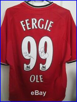 Solskjaer Ferguson Signed Manchester United 2000-2002 Home Football Shirt 44042