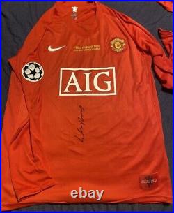 Wayne Rooney Manchester United Champions League Final 2008 Hand Signed Shirt+coa
